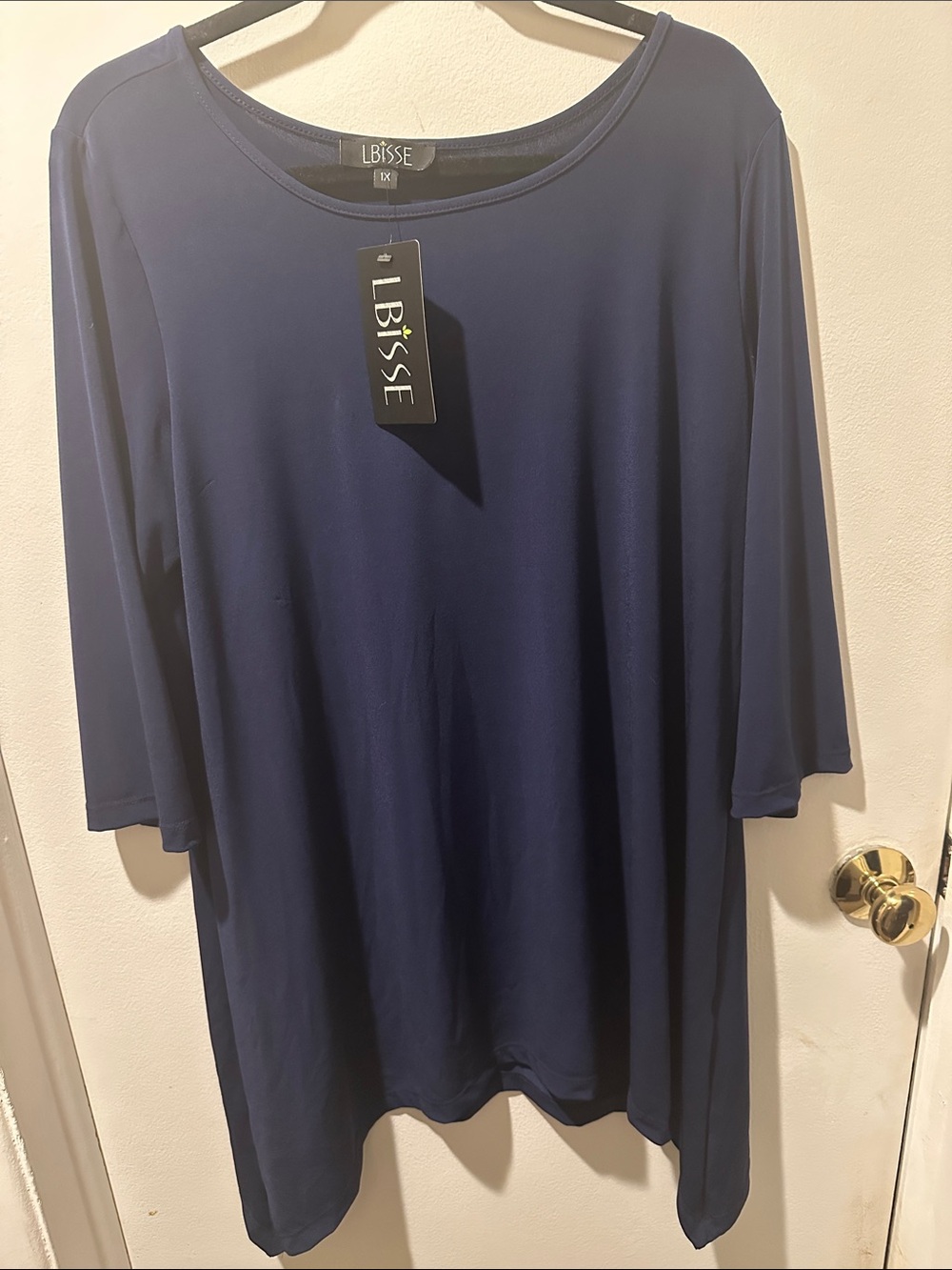LBisse Women's Navy Blue Scoop Neck Tunic Top 1xl